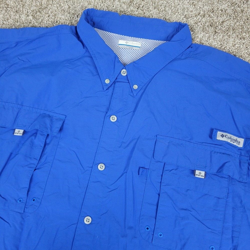 Columbia PFG Omni Shade Mens 5XL Solid Blue Vented Button Down SS Fishing